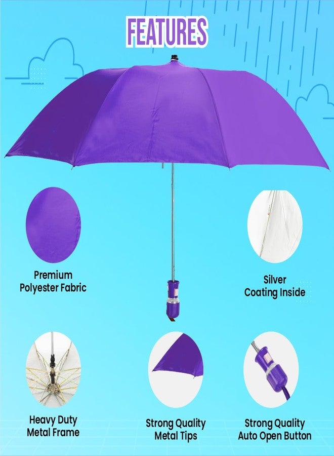 Btag Round Handle 2 Fold Small size Voilet Portable Auto Open Umbrella for Men Women & Kids | UV Protection, Waterproof, Rain, Sunlight Protection | Pack of 1 | Violet - Image 5